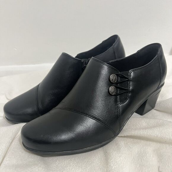Clarks Collection Boots Womens 12 W Emslie Warren Zip Low Bootie Black Leather - Picture 1 of 8